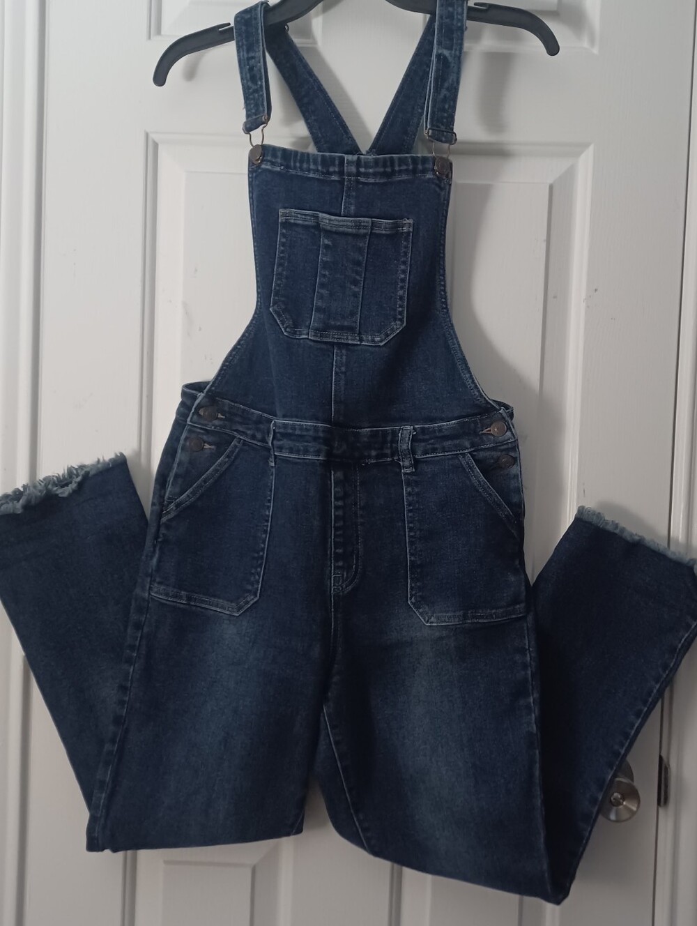 YMI Denim Cropped Overalls Sz M Raw Edge